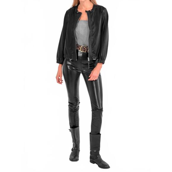 NEW GRETCHEN SCOTT leatherette bomber jacket in black